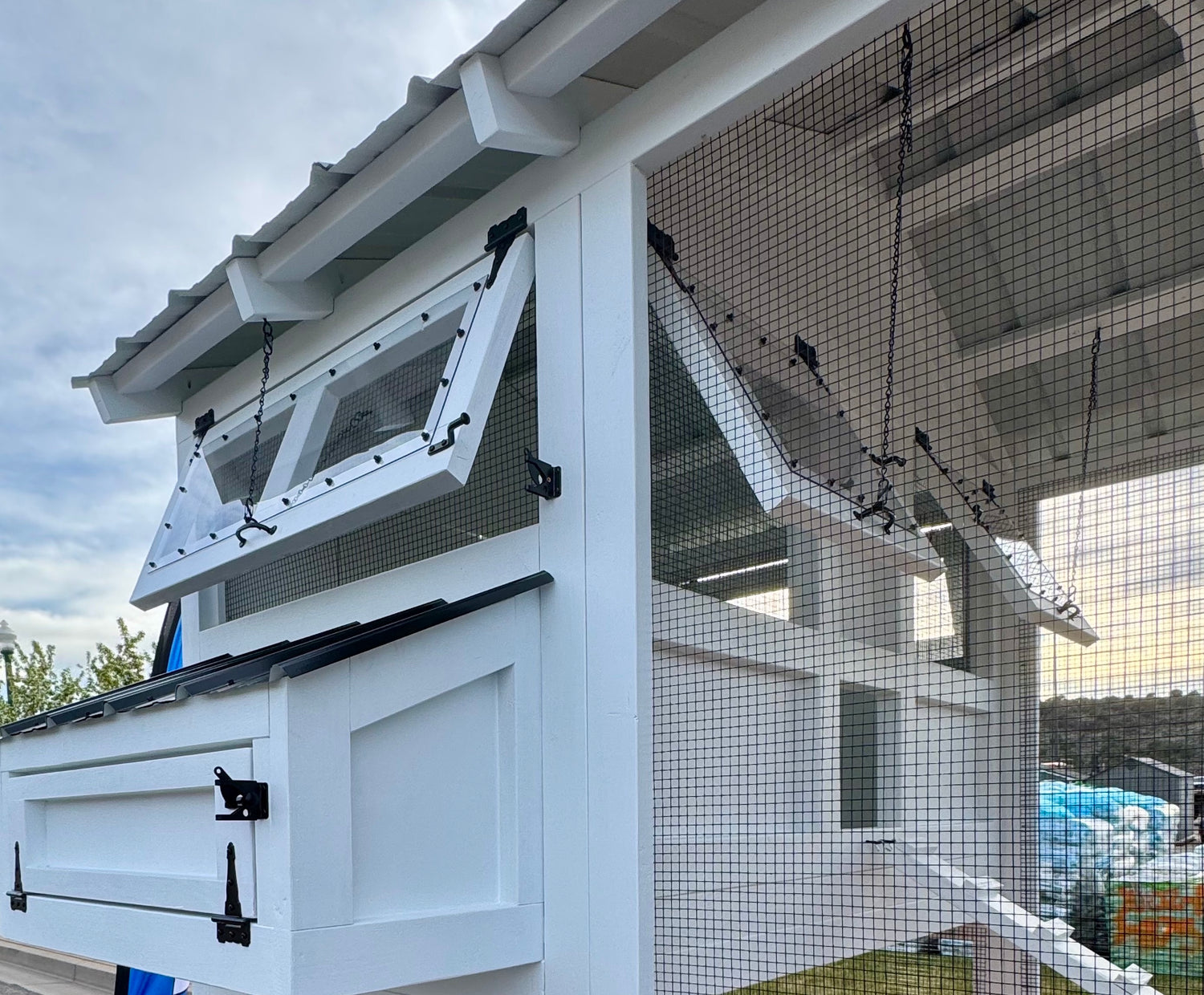 A hand-built chicken coop made with premium Douglas fir that offers incredible ventilation through functional design.